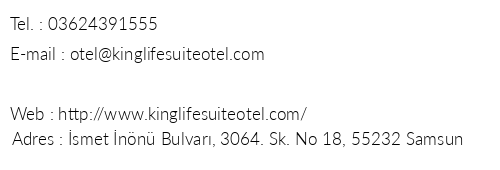 King Life Suite Otel telefon numaralar, faks, e-mail, posta adresi ve iletiim bilgileri